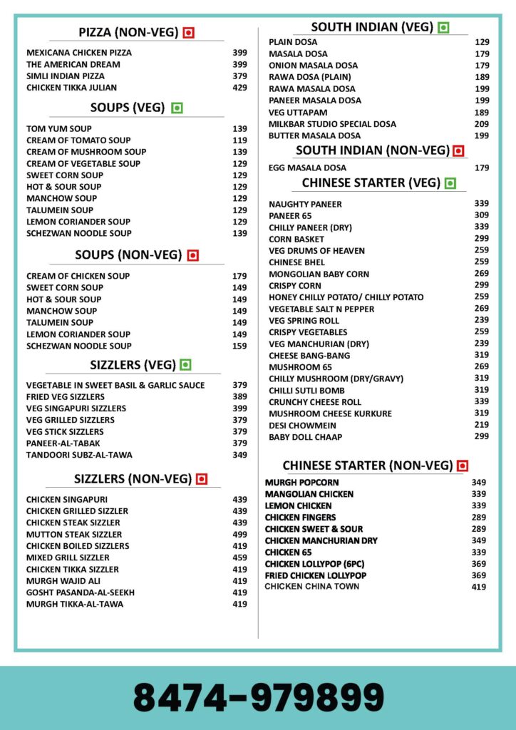 Milkbar Studio Menu